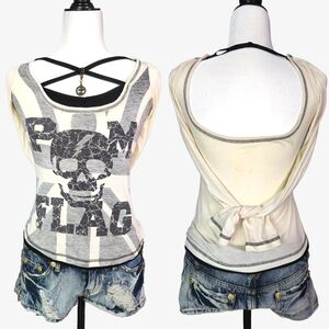 d.i.a Gyaru Cream and Black Graphic Long Sleeve Top One-Size Japan